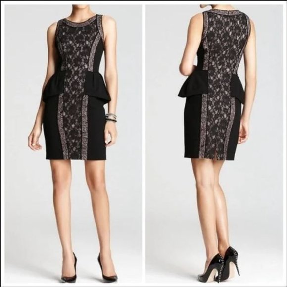 "Lilou" Black over Nude Peplum Dress from BCBG Max Azria - Picture 1 of 6